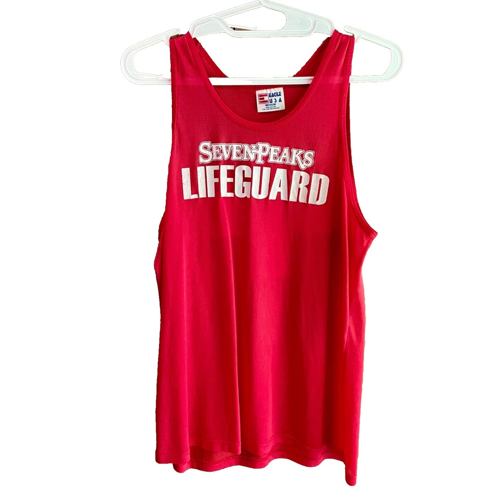 Vintage Seven Peaks Lifeguard Tank Top Jersey Adult Medium Red Mesh Eagle USA